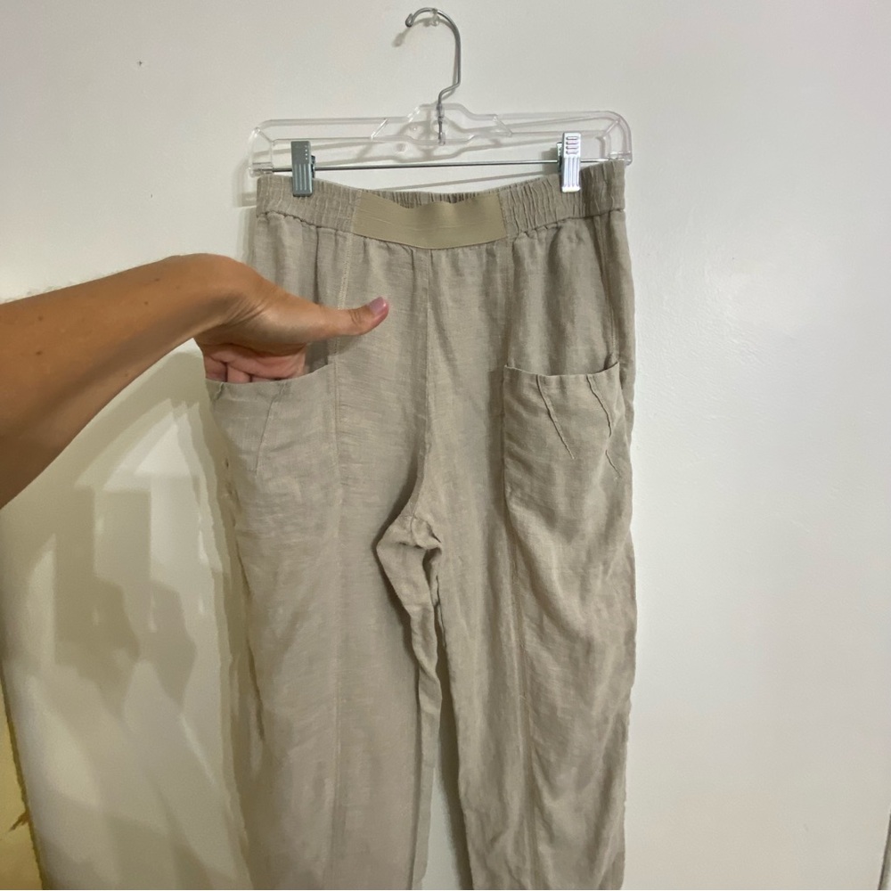 Yuvita Earthy Taupe Elastic Waist Pull On Linen Pants Comfy Size Medium - Picture 4 of 7